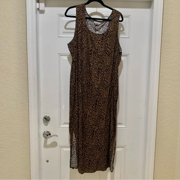 DRESS Leopard Print 2 PC Jacket Buttons and MIDI Sleeveless Set With Slits 22W - Picture 3 of 13